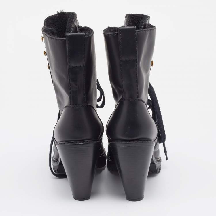 Pre Owned Marc Jacobs Black Leather Fur Lined Ankle Length Boots Size 41