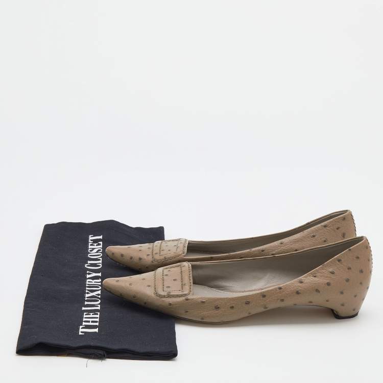 Pre Owned Marc Jacobs Taupe Ostrich Embossed Leather Ballet Flats Size 39