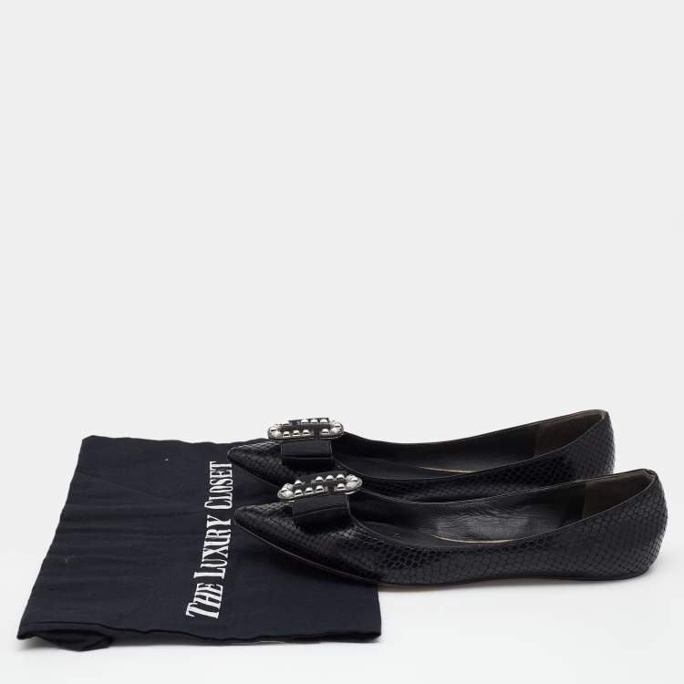 Pre Owned Marc Jacobs Black Snakeskin Embossed Leather Pointed Toe Ballet Flats Size 37