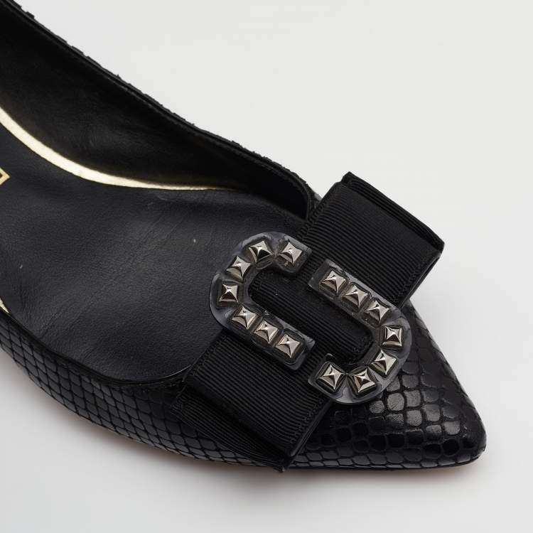Pre Owned Marc Jacobs Black Snakeskin Embossed Leather Pointed Toe Ballet Flats Size 37