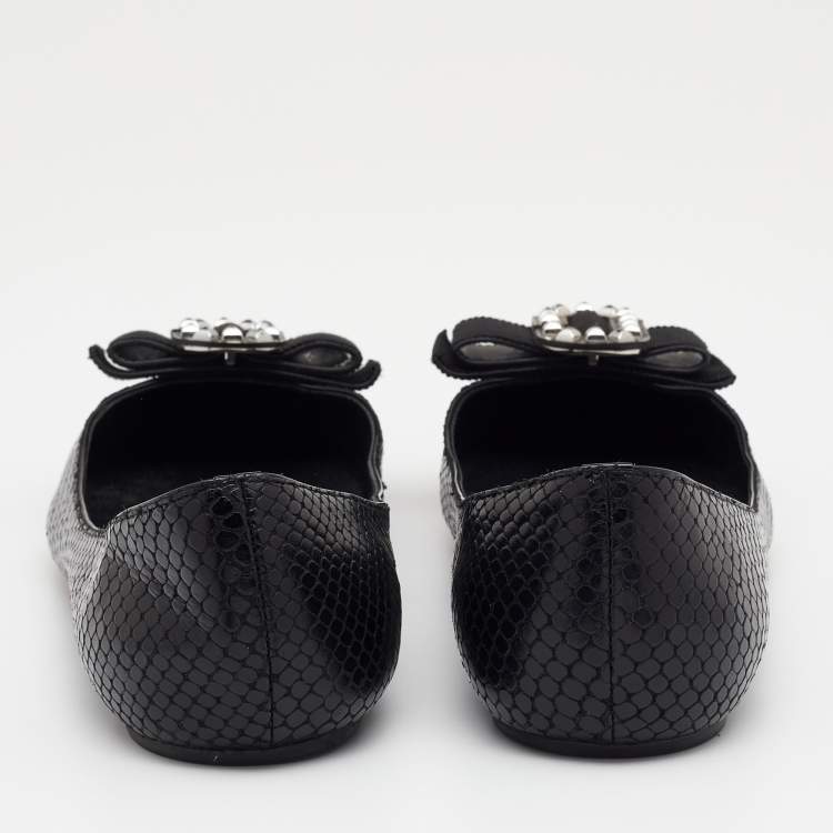 Pre Owned Marc Jacobs Black Snakeskin Embossed Leather Pointed Toe Ballet Flats Size 37