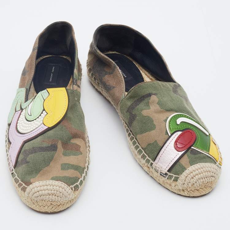 Pre Owned Marc Jacobs Multicolor Camouflage Print Fabric And Leather Patchwork Espadrille Flats Size 36