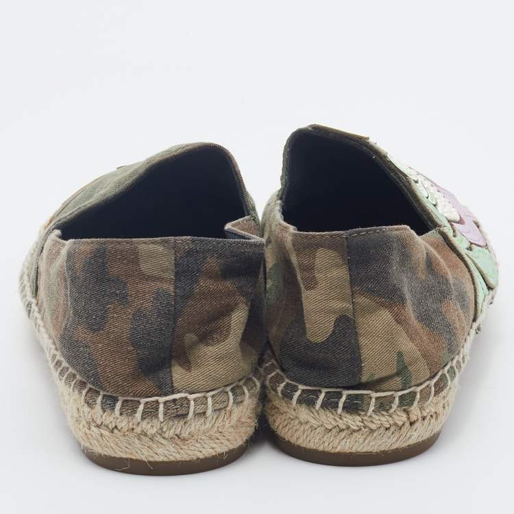 Pre Owned Marc Jacobs Multicolor Camouflage Print Fabric And Leather Patchwork Espadrille Flats Size 36