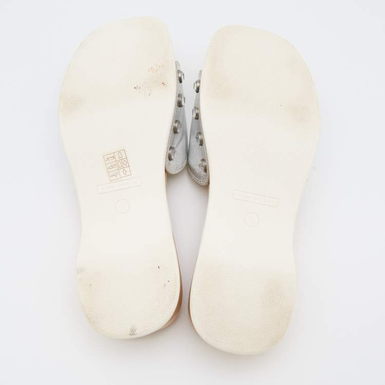 Pre Owned Marc Jacobs Silver Leather Anita Clog Slides Size 39