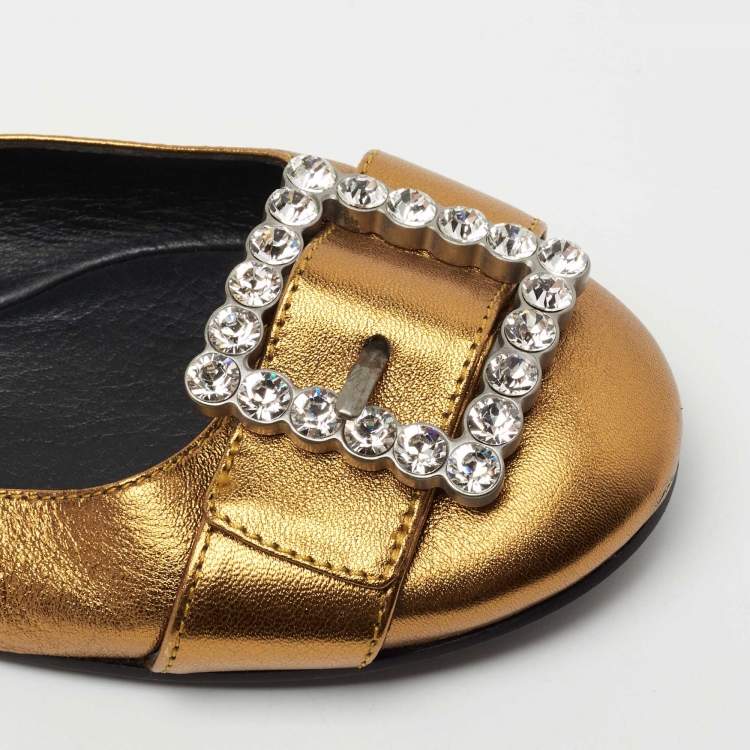 Pre Owned Marc Jacobs Metallic Leather Crystal Embellished Buckle Ballet Flats Size 39