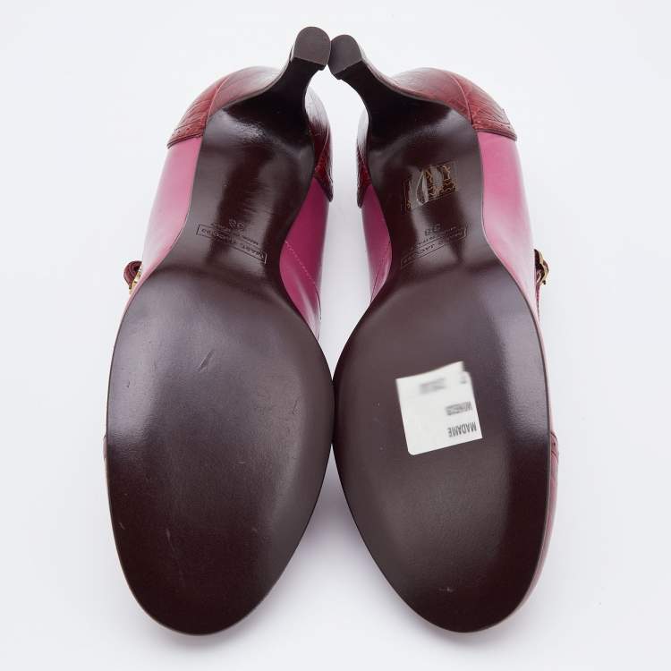Pre Owned Marc Jacobs Pink/Red Croc Embossed and Leather Mary Jane Pumps Size 38