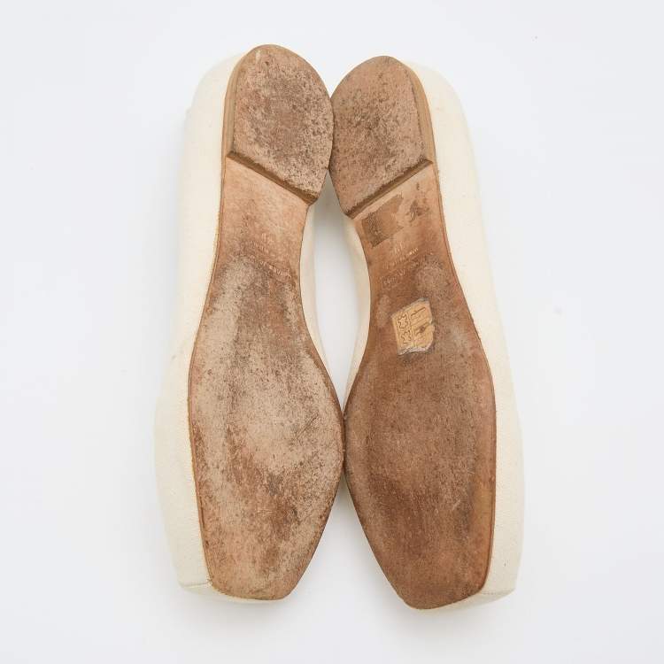 Pre Owned Marc Jacobs Off White Canvas Crystal Embellished Square Toe Ballet Flats Size 39