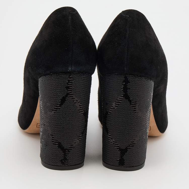 Pre Owned Marc Jacobs Black Suede Block Heel Pumps Size 38