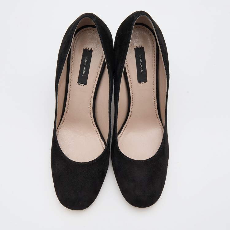 Pre Owned Marc Jacobs Black Suede Block Heel Pumps Size 38