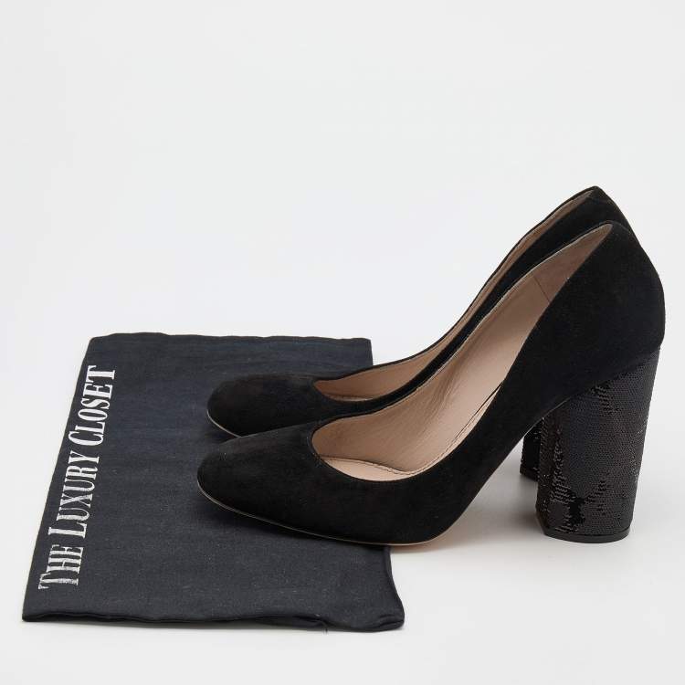 Pre Owned Marc Jacobs Black Suede Block Heel Pumps Size 38