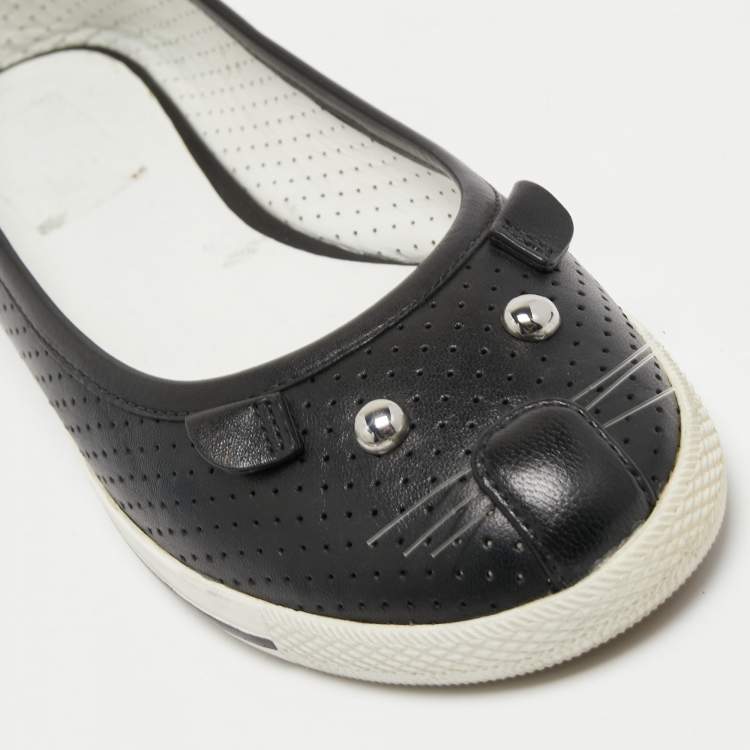 Pre Owned Marc Jacobs Black Perforated Leather Mouse Ballet Flats Size 37.5