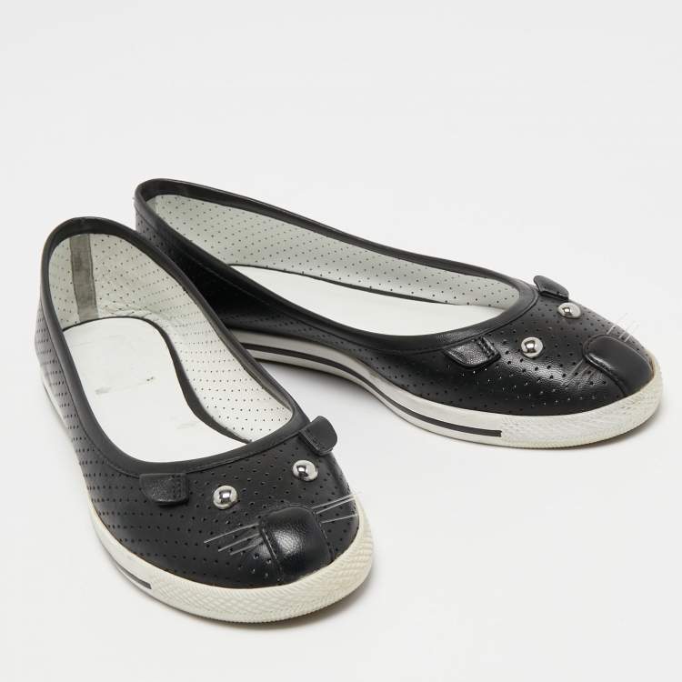 Pre Owned Marc Jacobs Black Perforated Leather Mouse Ballet Flats Size 37.5
