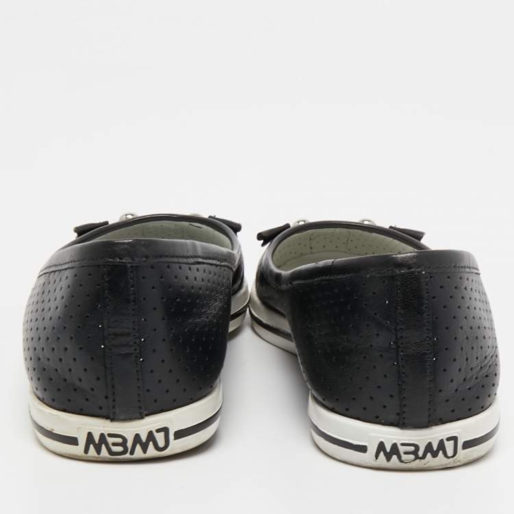 Pre Owned Marc Jacobs Black Perforated Leather Mouse Ballet Flats Size 37.5