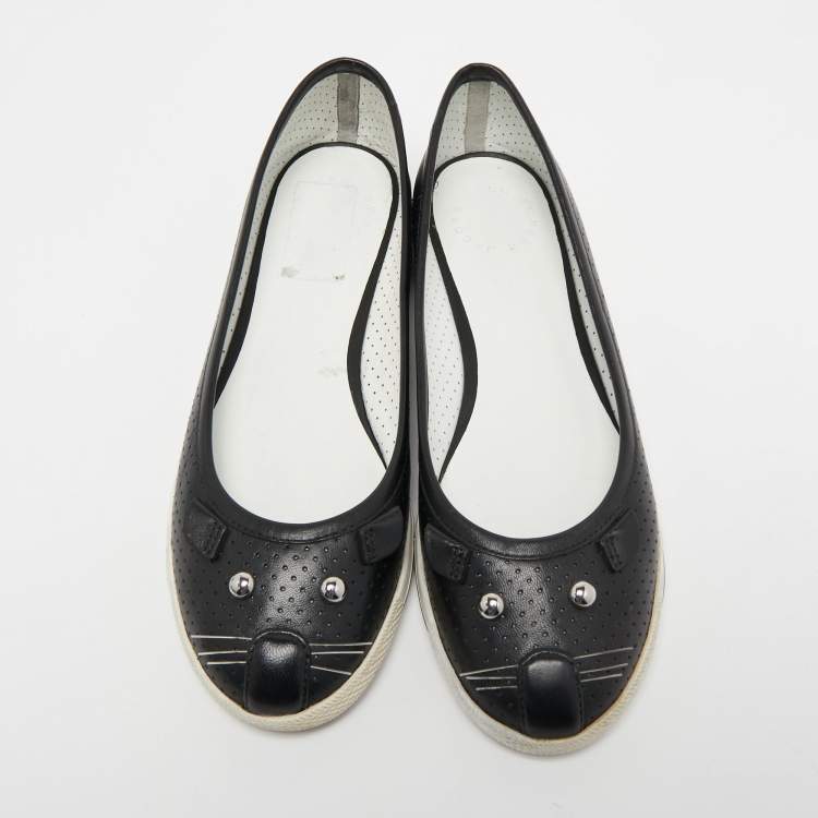 Pre Owned Marc Jacobs Black Perforated Leather Mouse Ballet Flats Size 37.5