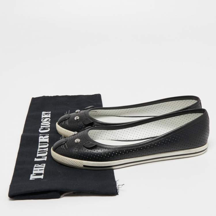 Pre Owned Marc Jacobs Black Perforated Leather Mouse Ballet Flats Size 37.5