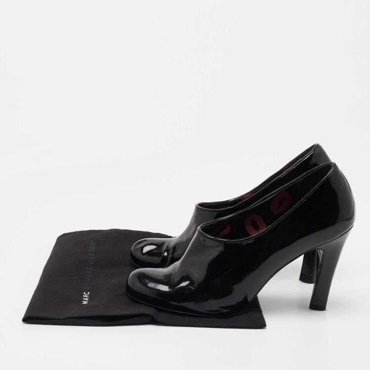 Pre Owned Marc By Marc Jacobs Black Patent Leather Ankle Booties Size 39.5