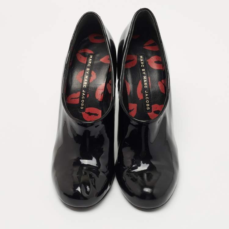 Pre Owned Marc By Marc Jacobs Black Patent Leather Ankle Booties Size 39.5