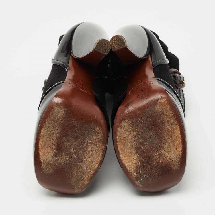 Pre Owned Marc Jacobs Black Fabric and Patent Sock Ankle Boots Size 37