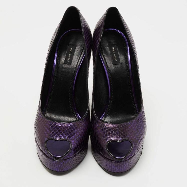 Pre Owned Marc Jacobs Purple Python Leather Peep Toe Pumps Size 38