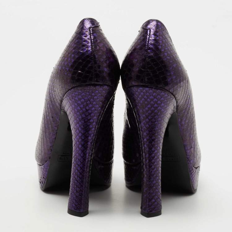 Pre Owned Marc Jacobs Purple Python Leather Peep Toe Pumps Size 38
