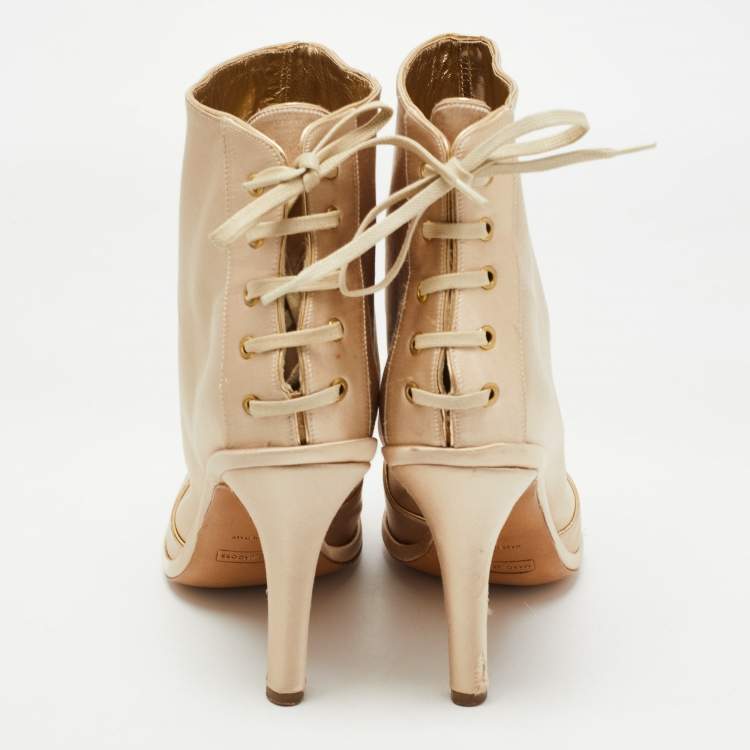 Pre Owned Marc Jacobs Gold Satin Ankle Boots Size 39