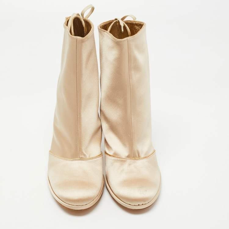 Pre Owned Marc Jacobs Gold Satin Ankle Boots Size 39