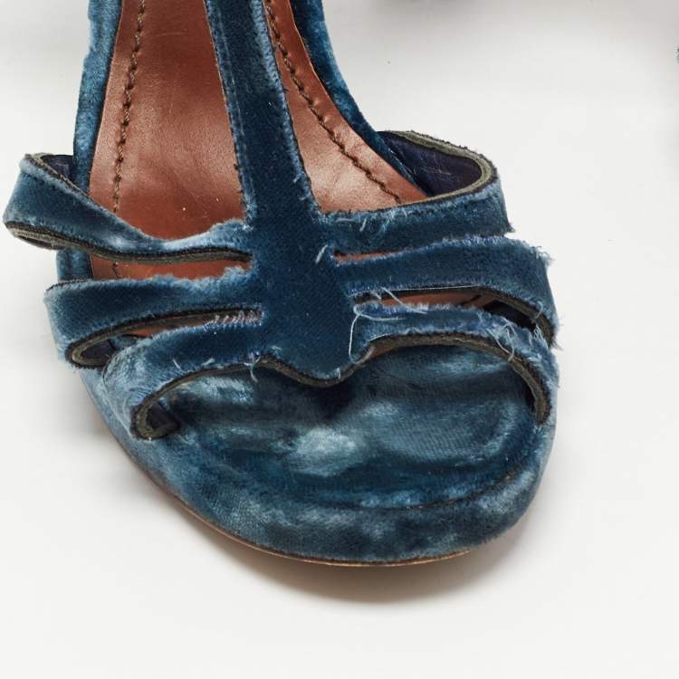 Pre Owned Marc Jacobs Blue Velvet Ankle Strap Sandals Size 39