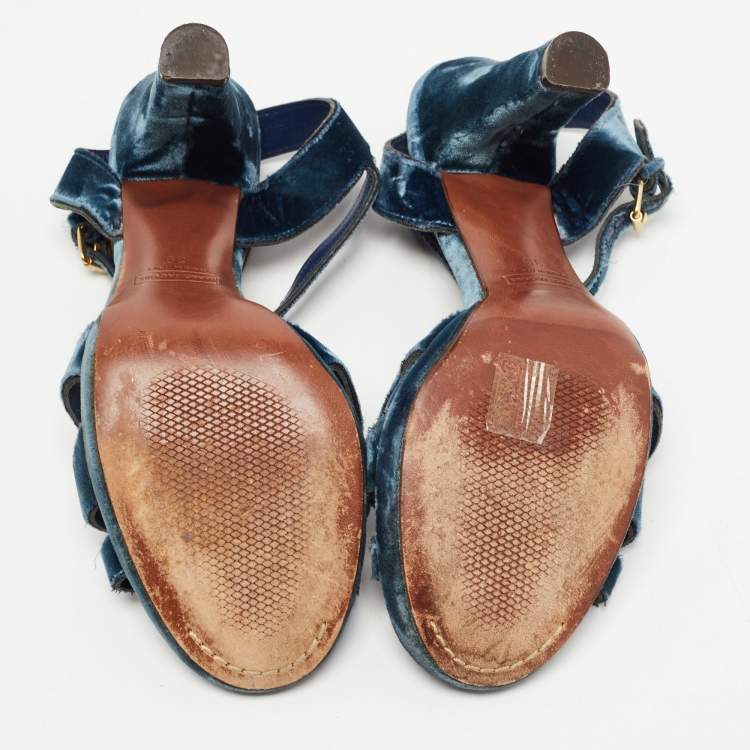 Pre Owned Marc Jacobs Blue Velvet Ankle Strap Sandals Size 39