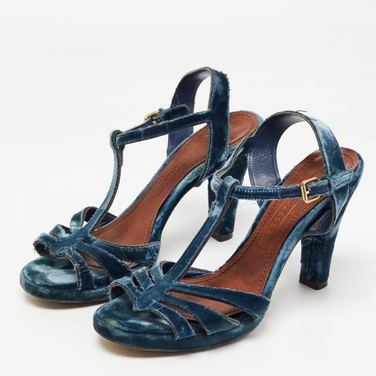 Pre Owned Marc Jacobs Blue Velvet Ankle Strap Sandals Size 39
