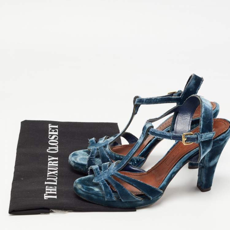 Pre Owned Marc Jacobs Blue Velvet Ankle Strap Sandals Size 39