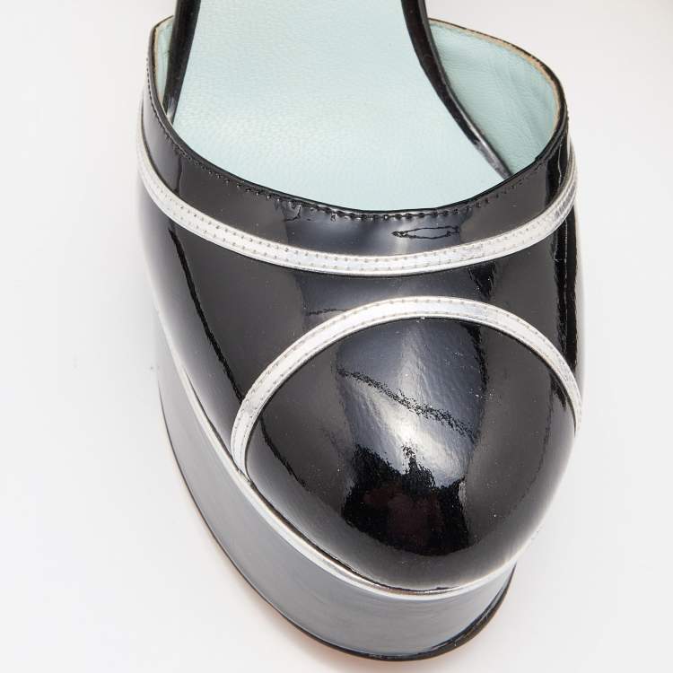 Pre Owned Marc Jacobs Black/Silver Patent Leather Edie Platform Pumps Size 39