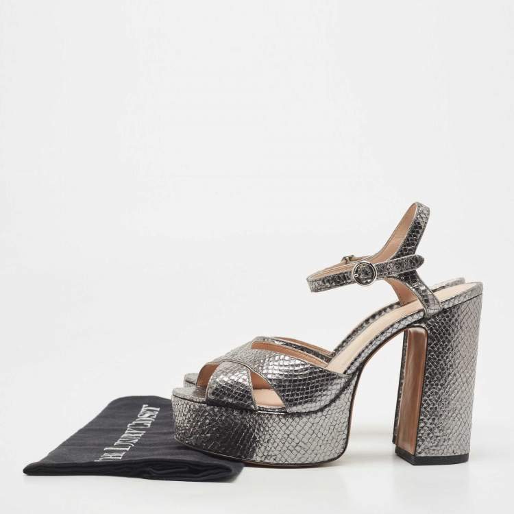 Pre Owned Marc Jacobs Metallic Grey Embossed Snakeskin Lust Platform Sandals Size 38