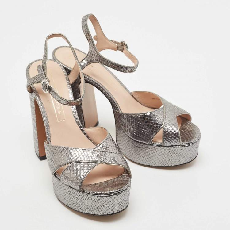 Pre Owned Marc Jacobs Metallic Grey Embossed Snakeskin Lust Platform Sandals Size 38