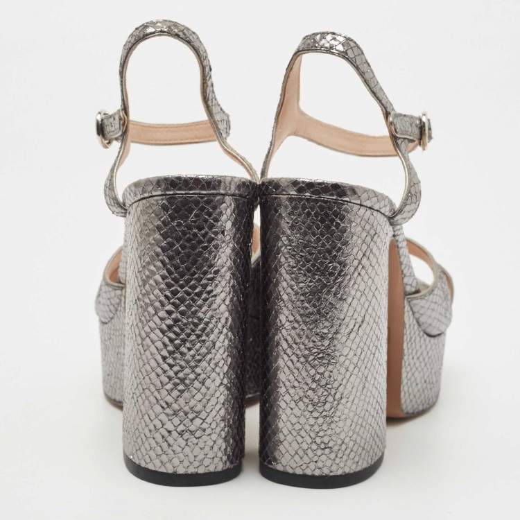 Pre Owned Marc Jacobs Metallic Grey Embossed Snakeskin Lust Platform Sandals Size 38