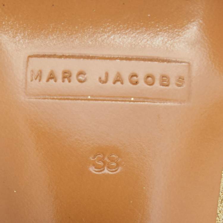 Pre Owned Marc Jacobs Gold Glitter Block Heel Ankle Strap Sandals Size 38