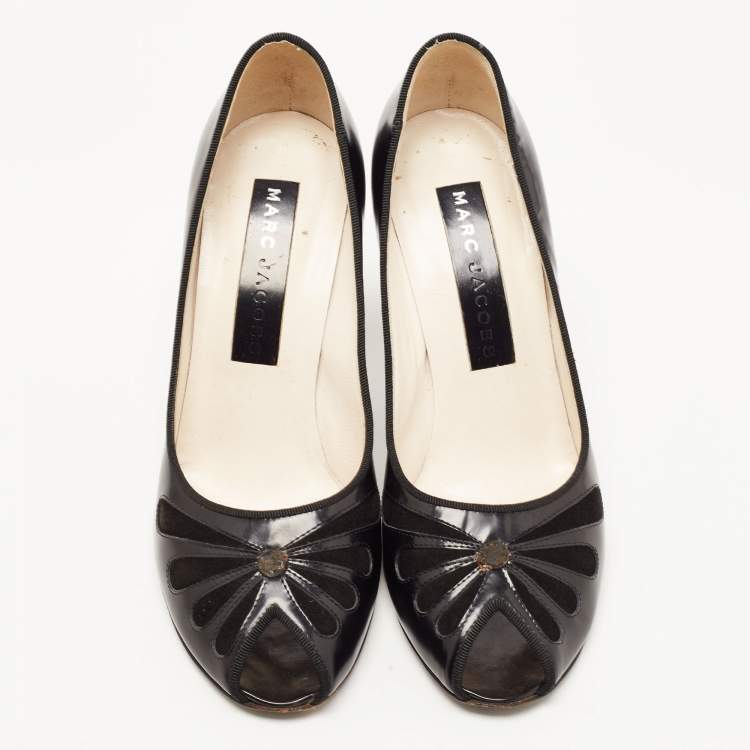 Pre Owned Marc Jacobs Black Leather and Suede Peep Toe Pumps Size 36.5