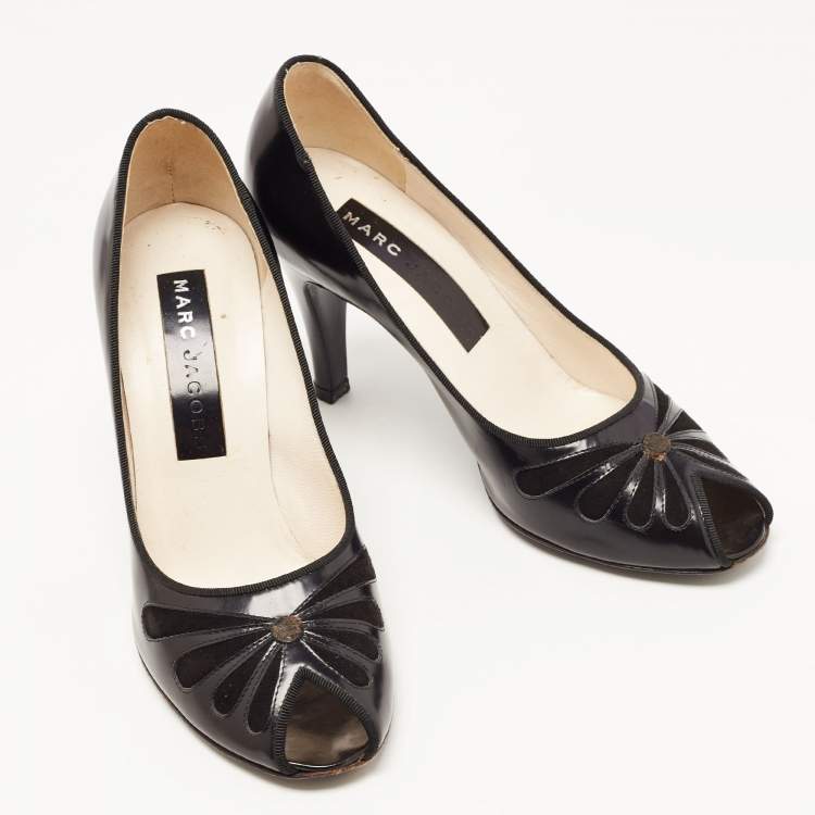 Pre Owned Marc Jacobs Black Leather and Suede Peep Toe Pumps Size 36.5