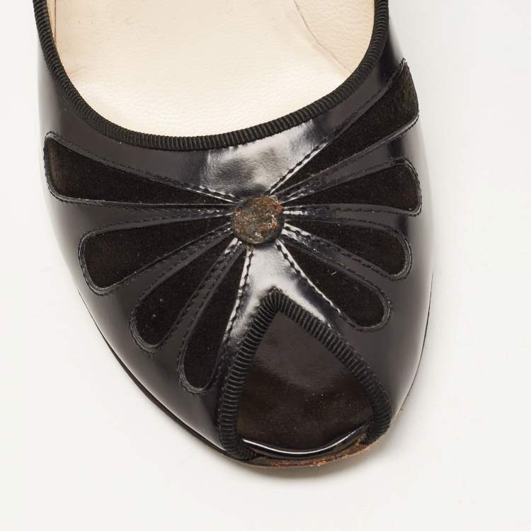 Pre Owned Marc Jacobs Black Leather and Suede Peep Toe Pumps Size 36.5
