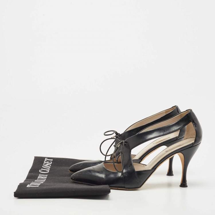 Pre Owned Marc Jacobs Black Leather Lace Tie Pumps Size 36.5