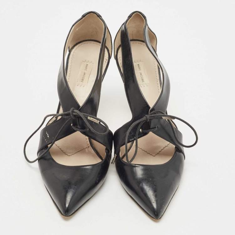 Pre Owned Marc Jacobs Black Leather Lace Tie Pumps Size 36.5