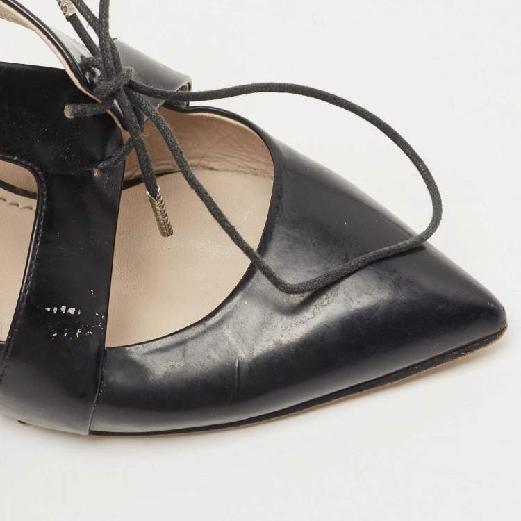 Pre Owned Marc Jacobs Black Leather Lace Tie Pumps Size 36.5