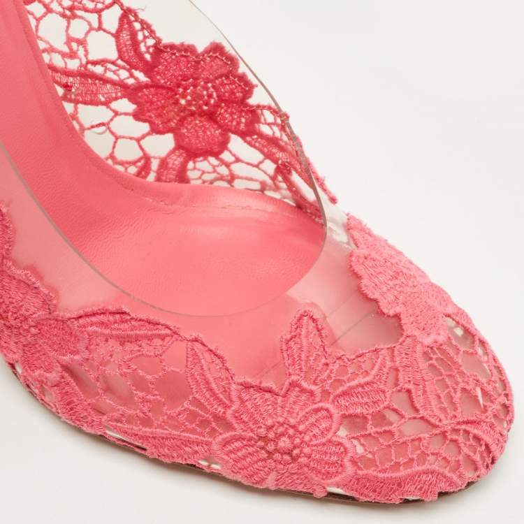 Pre Owned Marc Jacobs Pink Lace Embroidered PVC Round Toe Pumps Size 38
