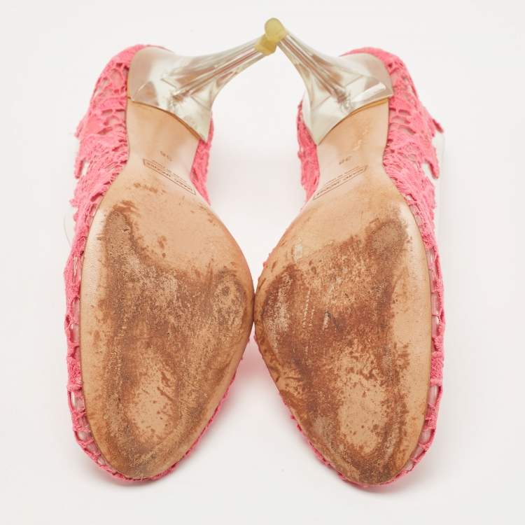 Pre Owned Marc Jacobs Pink Lace Embroidered PVC Round Toe Pumps Size 38