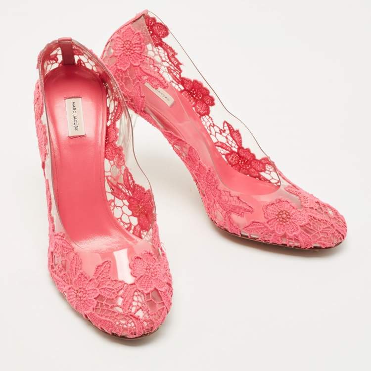 Pre Owned Marc Jacobs Pink Lace Embroidered PVC Round Toe Pumps Size 38