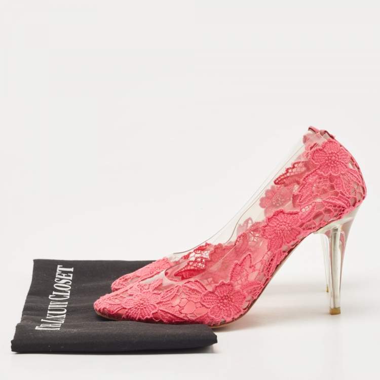 Pre Owned Marc Jacobs Pink Lace Embroidered PVC Round Toe Pumps Size 38
