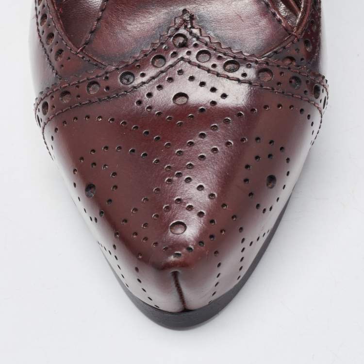 Pre Owned Marc Jacobs Burgundy Leather Mary Jane Pumps Size 37
