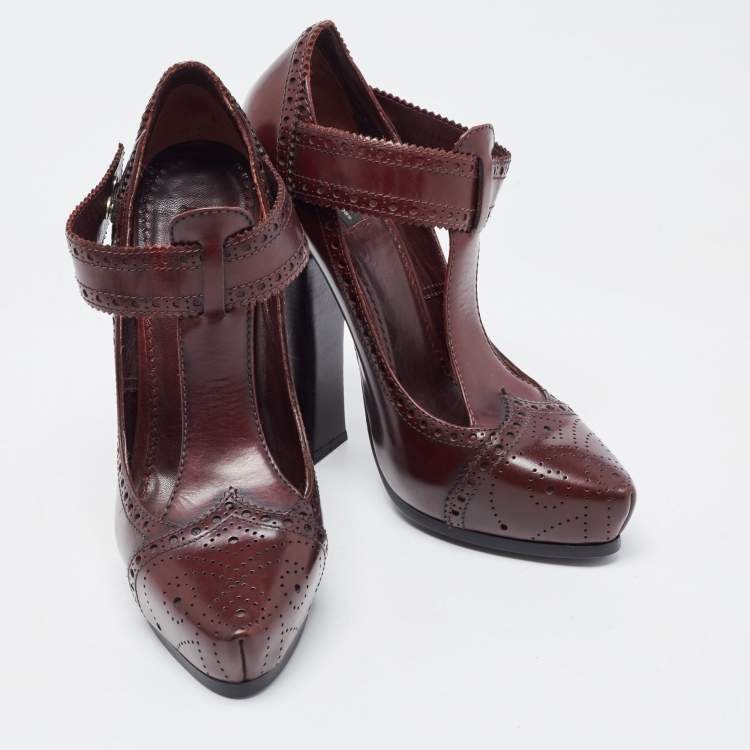 Pre Owned Marc Jacobs Burgundy Leather Mary Jane Pumps Size 37