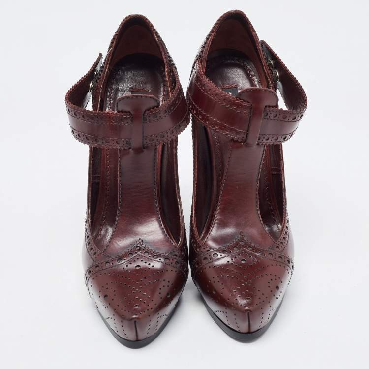 Pre Owned Marc Jacobs Burgundy Leather Mary Jane Pumps Size 37