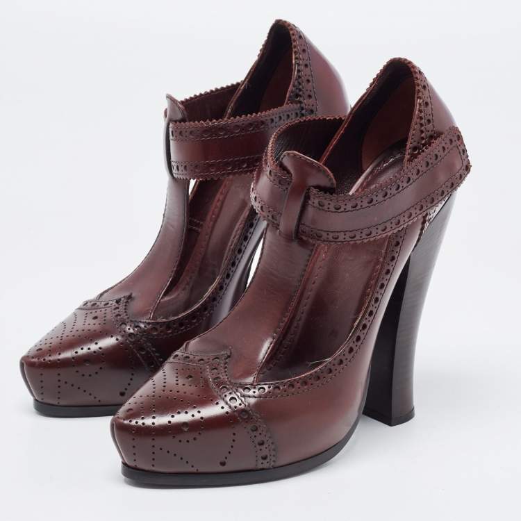 Pre Owned Marc Jacobs Burgundy Leather Mary Jane Pumps Size 37