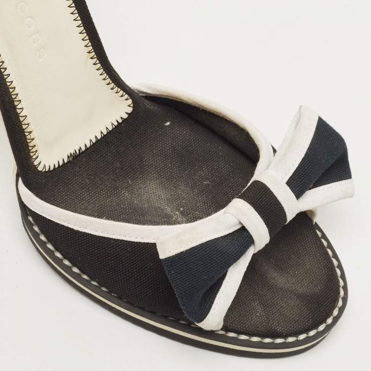 Pre Owned Marc Jacobs Black/White Canvas Ankle Wrap Sandals Size 38